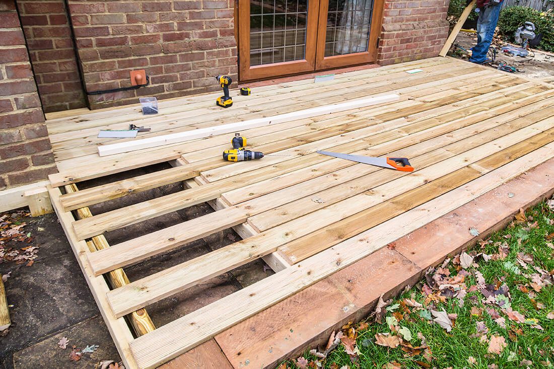 Wooden decking construction.